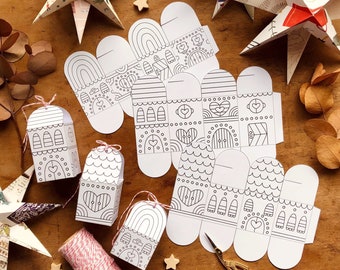 Cute DIY Gingerbread Houses kit. 6 colour in gingerbread houses to make into ornaments, mini gift boxes or LED light holders. Eco craft kit.