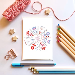 Carte de couronne de Noël inspirée du scandi rose et gris falalalala. Carte de Noël d'art populaire. Carte Falala-lala-lala. Noël de style scandinave.