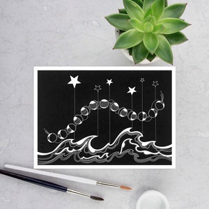 Moon phases, black and white greeting card. image 3