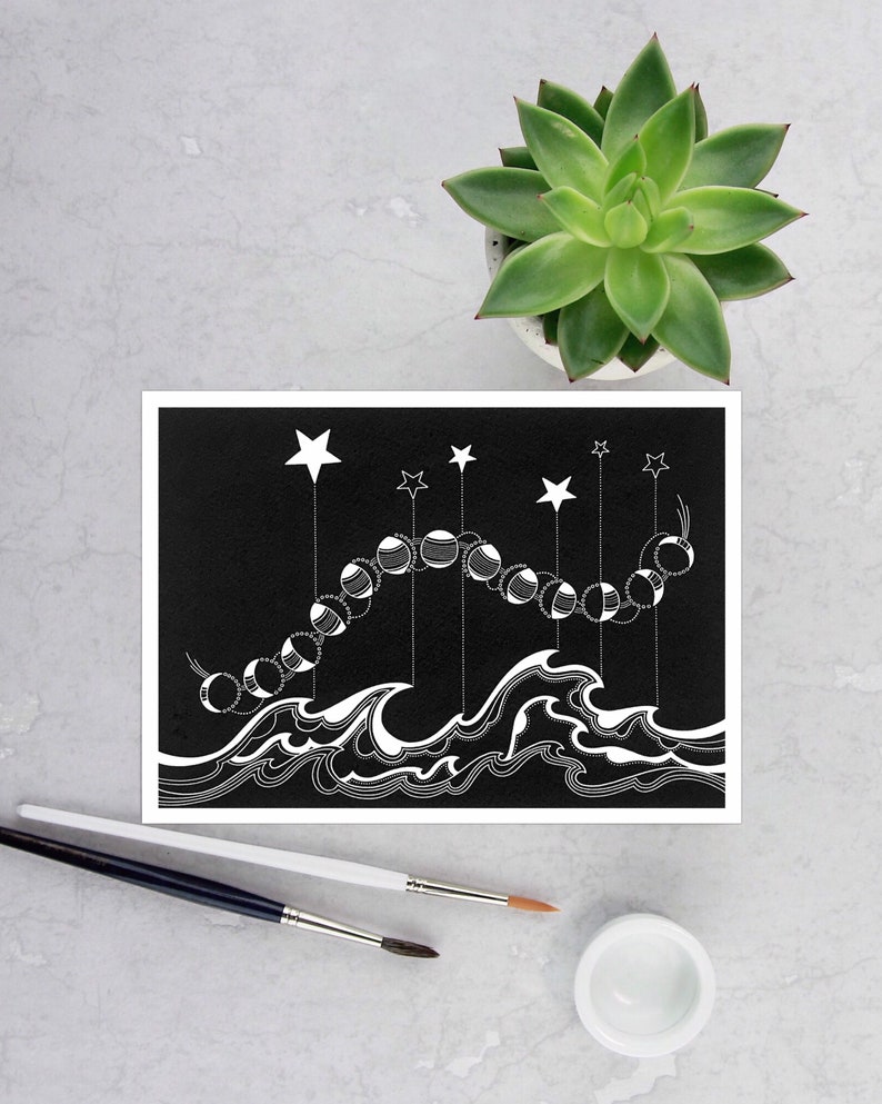 Moon phases, black and white greeting card. image 3
