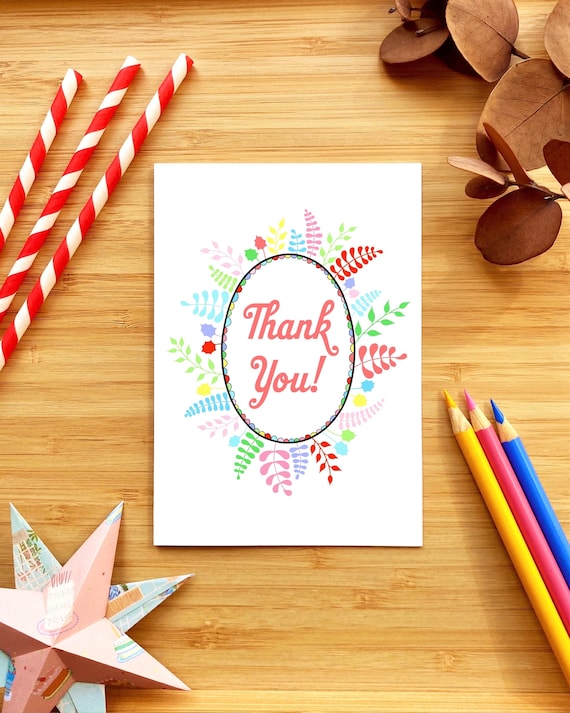 Thank you! Rainbow foliage wreath thank you card. Thank you greeting card.