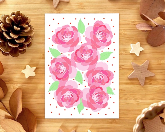 Roses and polka dots, A6 greeting card