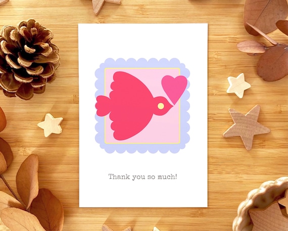 Thank you so much! Love bird and stamp thank you card. Thank you greeting card.
