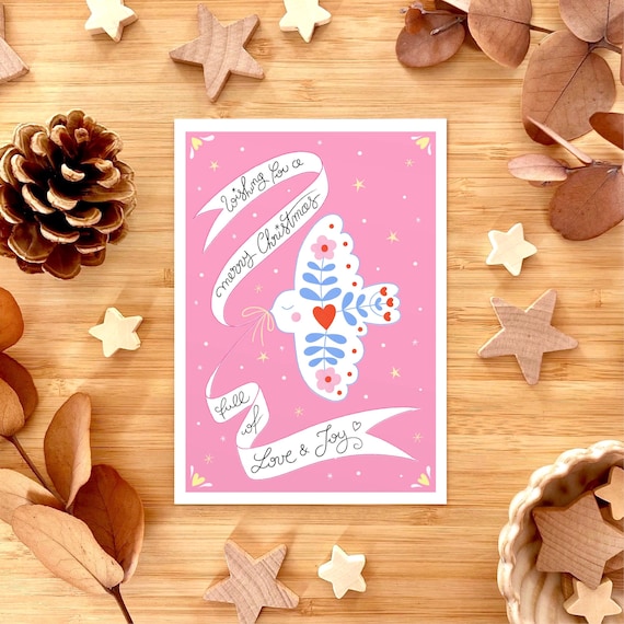 Wishing you a merry Christmas full of love & joy. Scandi style dove Christmas card.