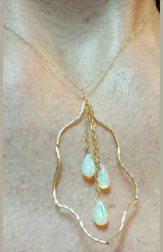 Genuine Ruby briolette pear drop wave twist tassel solid 14k yellow gold necklace pendant