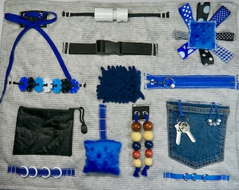 Tinkerers Fidget Blanket, Fiddle, Sensory, Activity, Lap Quilt for Dementia, Alzheimers, Stroke. ADHD, Autism