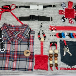 Plaid Shirt Fidget Blanket, Sensory, Activity Lap Quilt for Alzheimer, Dementia, Stroke Rehab, Autism