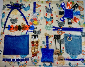 Chickens  Fidget Blanket, Sensory, Activity Lap Quilt for Dementia, Alzheimer's, Stroke Rehab, Autism