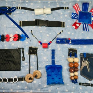 Tinkerers Fidget Blanket, Fiddle, Sensory, Activity, Lap Quilt for Dementia, Alzheimers, Stroke Rehab