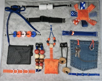 Tinkerers Fidget Blanket, Fiddle, Sensory, Activity, Lap Quilt for Dementia, Alzheimers, Stroke Rehab, Autism
