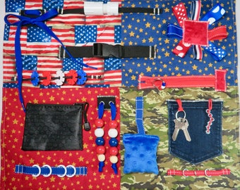 Patriotic, Military, USA pride Fidget, Sensory, Activity Quilt Blanket for Dementia, Alzheimers