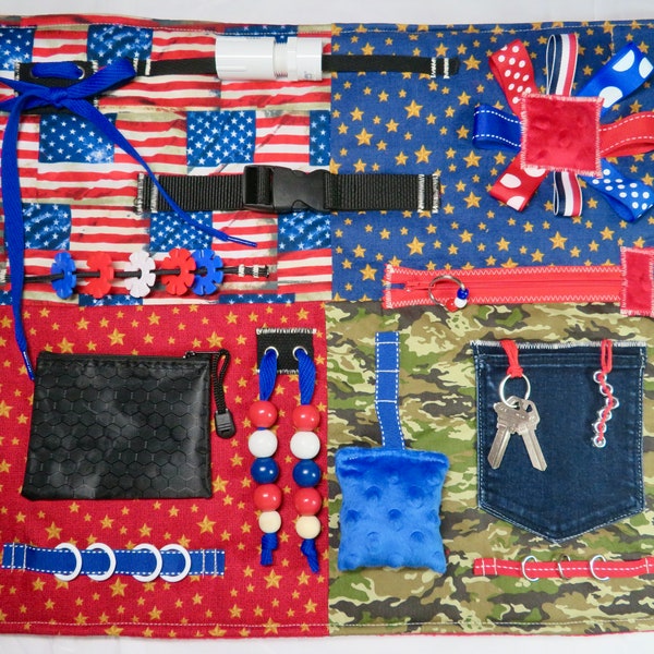 Patriotic, Military, USA pride Fidget, Sensory, Activity Quilt Blanket for Dementia, Alzheimers