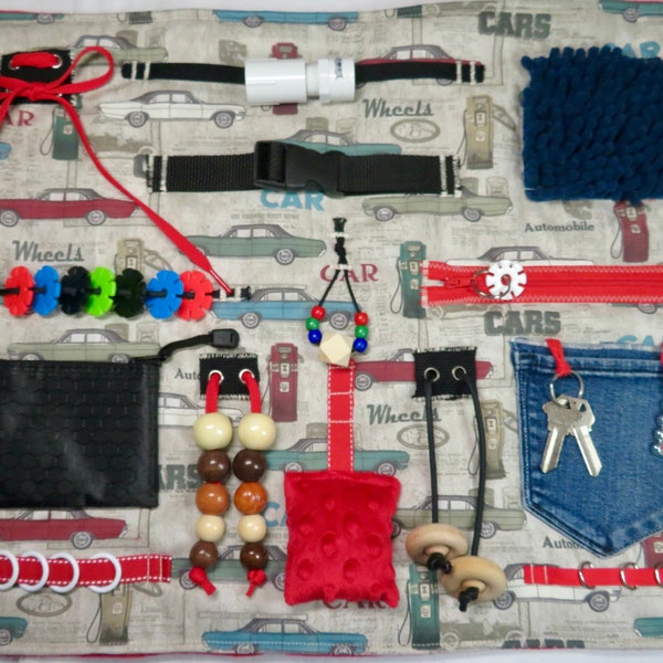 Cars and Wheels Fidget, Sensory, Activity Quilt Blanket for Dementia, Alzheimer's, Stroke Rehab, Autism
