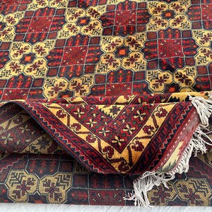8X11 Beige Wool Rug/ Afghan Tribal Red Top Quality Hand Knotted Rug/Soft Pile Rug/ Luxury Area Rug/Oriental Turkman Rug/ Rug For Living Room