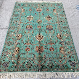 Super Sultani Turquois 5.2X7.3. Afghan Tribal High Quality Hand knotted Area Carpet- Soft Veg Dyes Wool Rug-Oriental Turkman Living room Rug