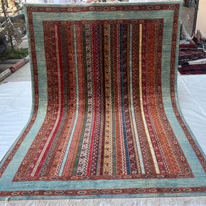 Shawl Pattern Area Rug- Afghan Top Quality Hand Knotted Pure Wool Rug/ Soft Veg Dyes Rug/ Oriental Turkman Rug/Living Room Rug/ Bed Room Rug