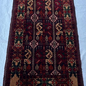 2X4 Belgic Wool Rug/ Afghan Tribal Red Top Quality Hand Knotted Rug/Soft Pile Rug/ Luxury Area Rug/Oriental Turkman Rug/ Rug For Living Room