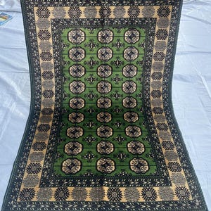 Handwove Belgic Green Cream 3X5 Rug- Afghan High Quality Soft Pile Wool Rug- Oriental Luxury Rug- Tribal Turkman Rug- Living Room 3&quot;5x5&quot;1 Ft