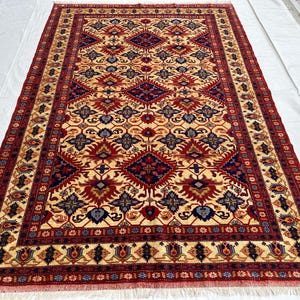 7x10 Afghan 80% silk Rugs- super Quality Hand Knotted Silk Rug- Tribal soft pile silk Rugs- Beige Flower Silk Rug, Antique Turkman Silk Rugs