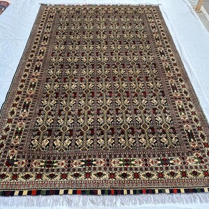 7X10 Creem Wool Rug/Afghan Tribal Red Top Quality Hand Knotted Rug/ Soft Pile Rug/Luxury Area Rug/ Oriental Turkman Rug/ Rug For Living Room