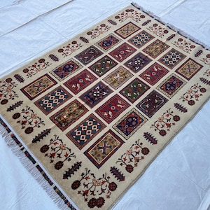 Traditional 5X7 Rug/ Afghan Tribal Top Quality Handmade Rug/Soft Pile Pure Wool Rug/Veg Dyes Hop Decor Rug/Oriental Turkman Rug/Living Room