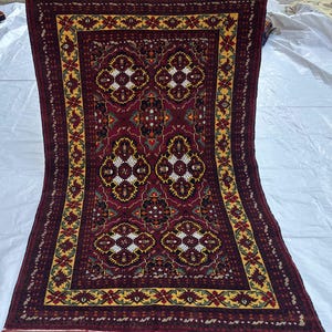 3x5 Luxury Belgic Wool Rug- Afghan Tribal Top Quality Handmade Rug- Soft Veg Dyes Wool Rug- Oriental Turkoman Rug- Rug For Living Room