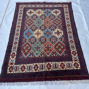 Oriental 4.10X6.7 Ft Rug/ Afghan Tribal High Hand ]made Rug/ Soft Pile Pure wool Rug/  Veg Dyes Living Room  5x7 Rug, Oriental Turkoman Rug