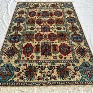 6X8 Beige Wool Rug/ Afghan Tribal Red Top Quality Hand Knotted Rug/Soft Pile Rug/ Luxury Area Rug/Oriental Turkman Rug/ Rug For Living Room