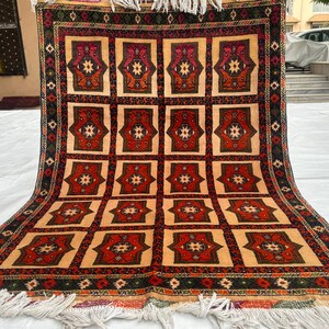 3X5 Afghan Top Quality Handmade Rug- Soft Rug- Veg Dyes Wool Rug- Luxury Rug- Traditional Turkman Rug- Unique Rug- Living Room Rug- 3&quot;2x4&quot;7
