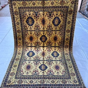 Super 4.10x6.11 ft Silk Rugs- Afghan Super Quality Hand made Silk Rugs- veg Dyes Rug, Tribal Gift soft Silk Rug, Oriental Antique Silk Rugs.