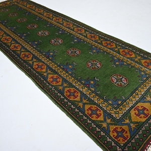 7 ft Runner Afghan Wool Rug/ Handmade Turkmen Bokhara Pattern/ Kitchen Runner Hallway 2x7