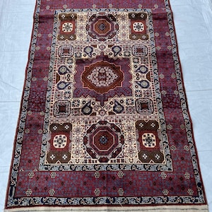 3.2x5.2 Ft Mamluk Pure %100 Silk Rug, Afghan Tribal Super Quality Hand Knotted Silk Rug, Soft Veg Dyes Silk Rug, Oriental Living Room Rug.