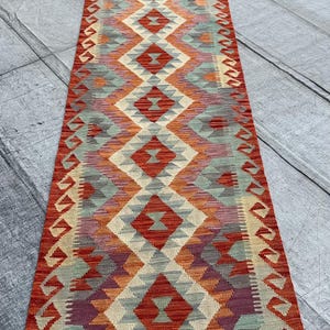 Orange Beige 8x16 Kilim Runner Rug, Afghan Top Quality Hand Knotted Kilim Carpet, Vegetable Dyes Pure 100% Wool Kilim Rug, Home Decor Kilim.