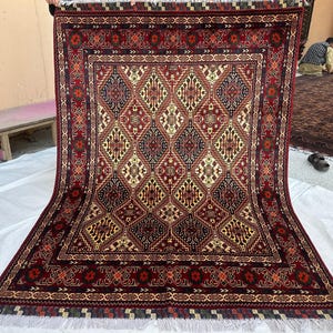 Super Gold Red 5X7 Rug, Afghan Top Quality Handwove Rug/Soft Pile Wool Rug, Tribal Veg Dye Rug/Oriental Turkmen Rug/Living Room4&#39;10x6&#39;10 Rug