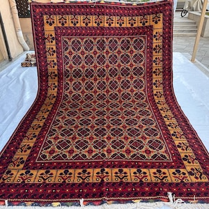 7x10 Handmade Yousifi Area Rug/Afghan Top Quality Organic Dyes Wool Rug/ Soft Veg Dyes Wool Carpet/ Oriental Turkmen Rug/Rug For Living Room