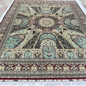 13X17 Belgic Wool Rug/ Afghan Tribal Red Top Quality Hand Knotted Rug/Soft Pile Rug/ Luxury Area Rug/Oriental Turkman Rug/Rug For Lage Hall