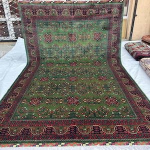 Hand Knotted 7X10 Area Rug/ Afghan Top Quality Organic Dyes Wool Rug/ Soft Pile Oriental Turkman Rug/ Unique Area Rug/ Rug For Living Room.
