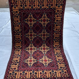 5X7 Belgic Wool Rug/ Afghan Tribal Red Top Quality Hand Knotted Rug/Soft Pile Rug/ Luxury Area Rug/Oriental Turkman Rug/ Rug For Living Room