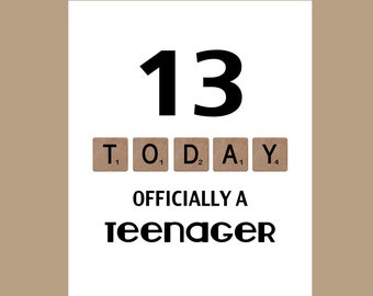 13th Birthday Card, Teenager Funny Birthday Card, The Big 13, Scrabble Birthday Card, Officially a Teenager Card, 2010 Birthday Card