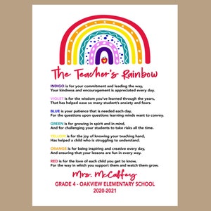 Teacher Rainbow Poem, Teacher Appreciation Gift Sign Printable, Teacher Poem Printable, Elementary Teacher Print, Preschool Teacher Gift