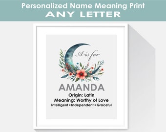 Name meaning print, Baby Christening Gift, Baptism Gift, Alphabet Print, Gift for Teen, Mom, Friend, Baby