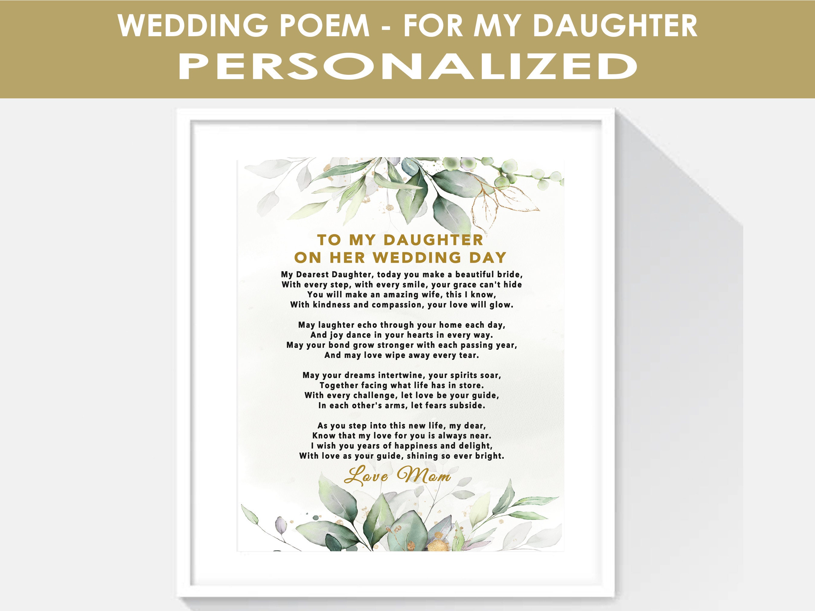 Wedding Poem for My Daughter, Poem for Bride, Personalized Wedding Poem ...