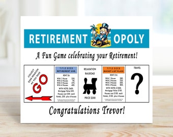 Retirement Card, Congratulations on Retirement Card, Retirement Greetings, Retirement Wishes, Teacher Retirement, Retirement Monopoly Card