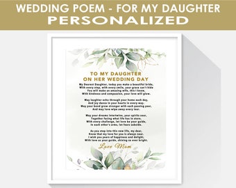 Wedding Poem for my Daughter, Poem for Bride, Personalized Wedding Poem from Mom and Dad, Wedding Verse, Personalized Wedding Keepsake Print