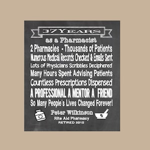 Pharmacist Retirement Gift, Pharmacist Chalkboard Retirement Print, Personalized Pharmacist Print, PDF Digital Print