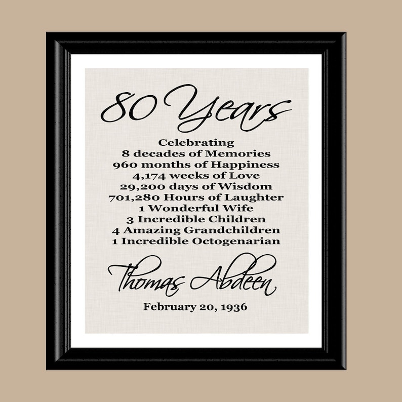 80th Birthday Print Gift, 1944 Birthday Gift, Personalized Print, Printable 80th Birthday, Gift for Mom Dad Grandma Grandpa, Digital Print image 4