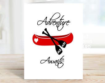 Adventure Awaits Wedding Card, Canoe Wedding Card, Camping Wedding, Outdoor Wedding, Rustic Wedding Card, Lake Wedding Card, Cottage Wedding