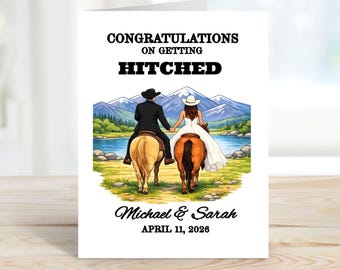 Personalized Horse Wedding Card – “Congrats on Getting Hitched!” – Funny Horse Wedding Card – Country Western Wedding Card - Rustic Wedding