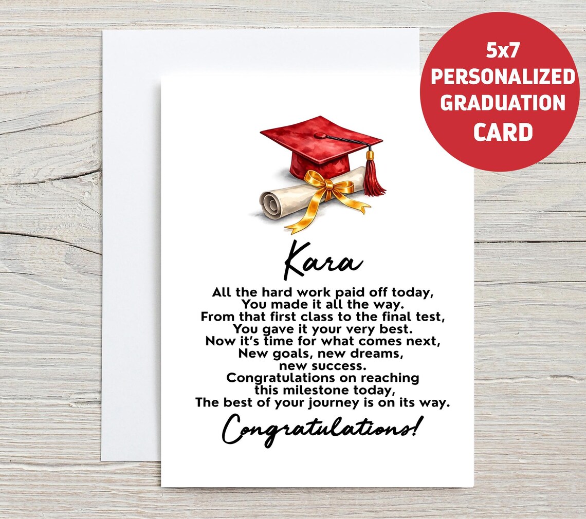 Red Cap Graduation Card High School or College Grad Card Motivational ...