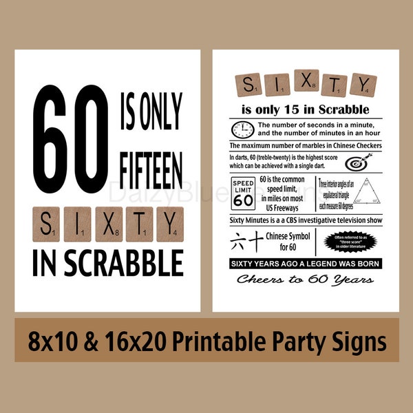 60th Birthday Decorations, 60th Birthday Gift, 60th Birthday Print, 1964 Birthday Printables, 60th Scrabble Gift, Instant Download